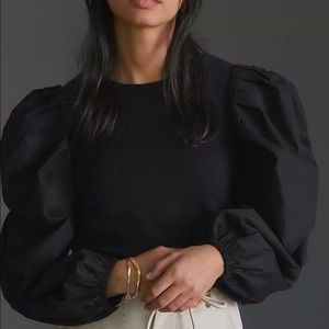 Anthropologie Leo & Viola Black Puffed Sleeve Top—Beautiful!  Boho—NWT—XL